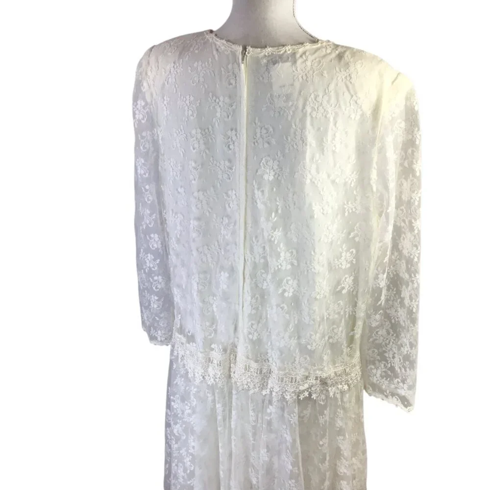 Jessica McClintock Bridal Dress Gown Vintage Lace Drop Waist Size 18W Plus Ivory